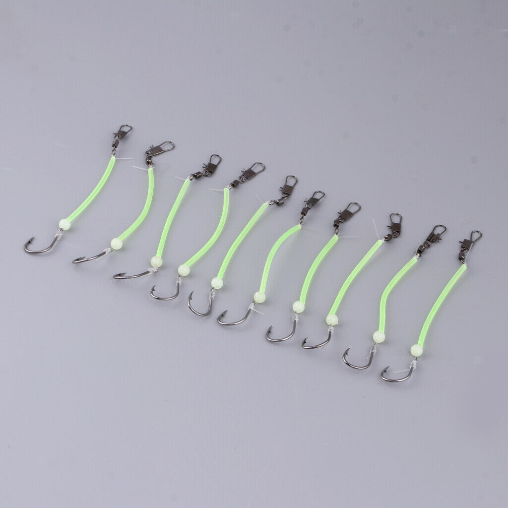 10pcs Sea Fishing Rigs Carp Rigs with Luminous Tube Barbed Hook Hook Size 12