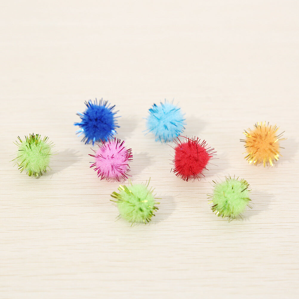 100X glitter tinsel pompom balls small pompoms ball cat puppy toys pet sup.l8
