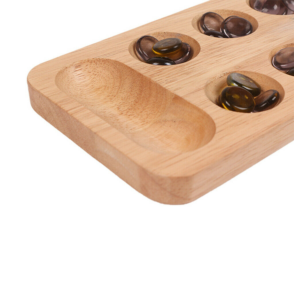 Portable African Wooden Mancala Board Game with 48 Stones Set Strategy Game