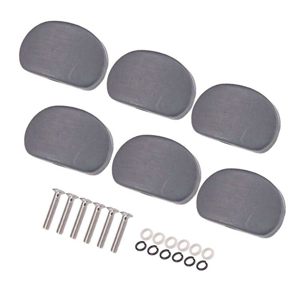 6 Pieces Ebony Tuning Pegs Keys Handle Knobs Buttons Oval Shape with Screws