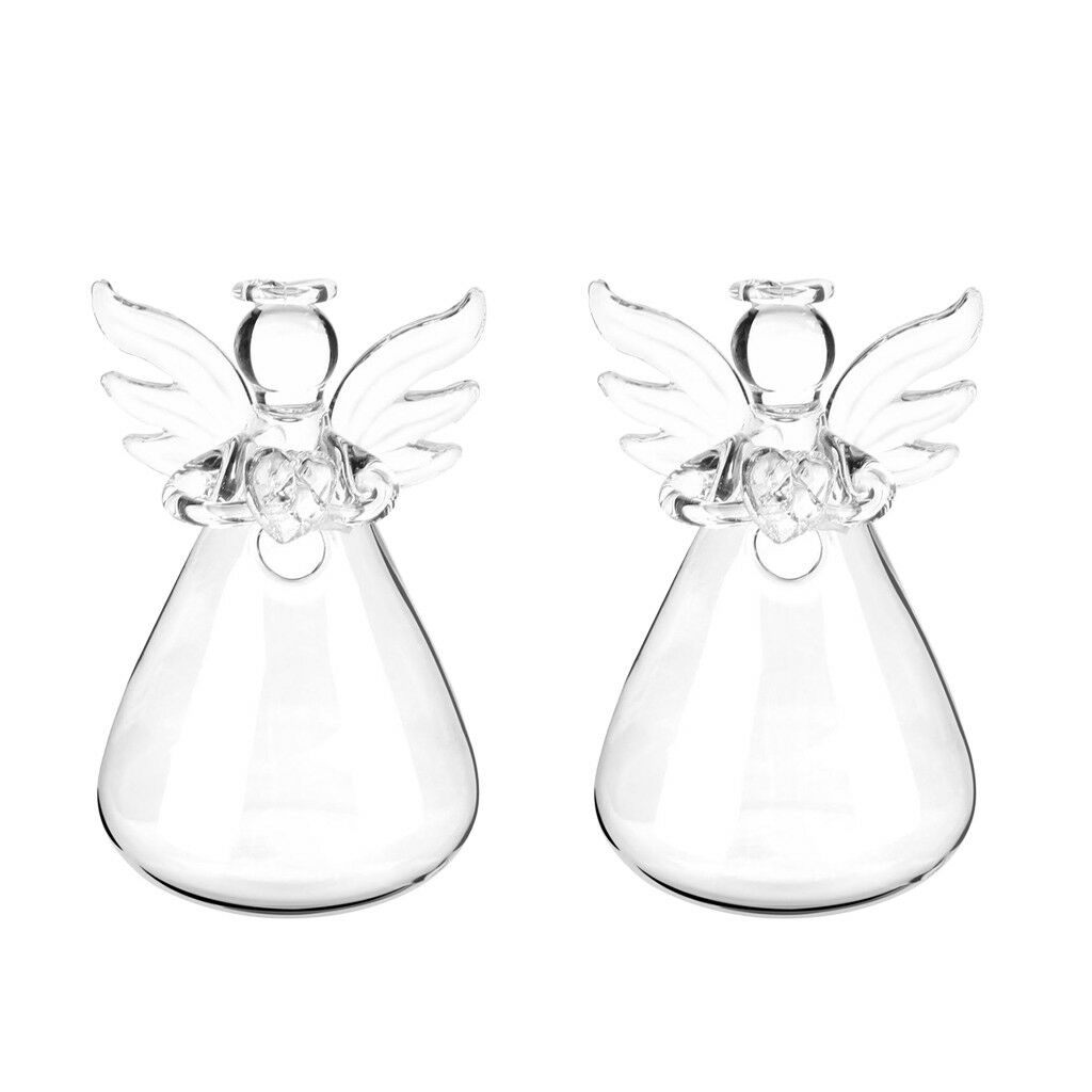 2xClear Angel Shape Glass Hanging Vase Bottle Hanging Plant Pot Flower Decor