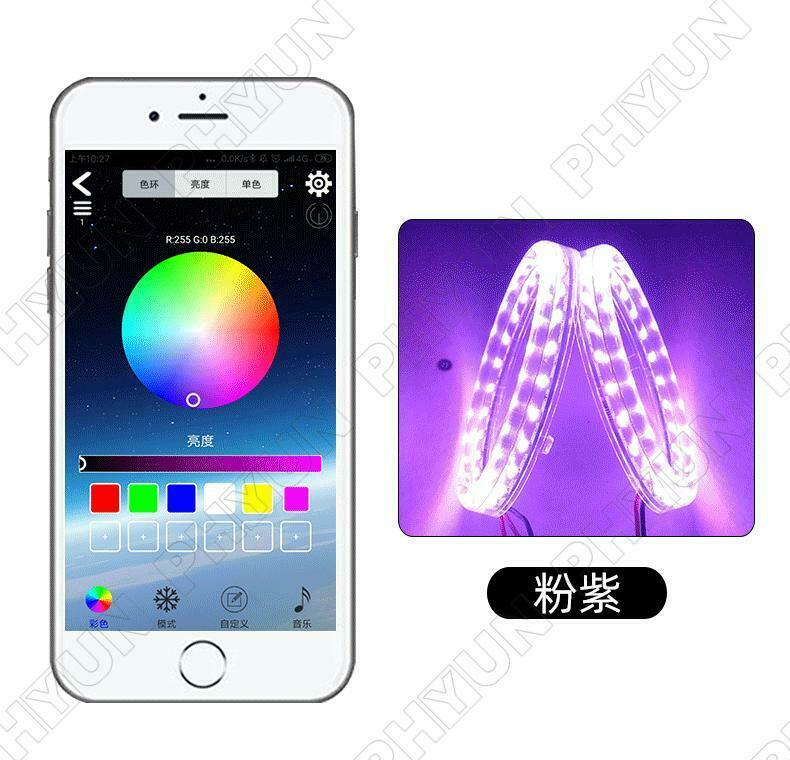 2Pcs 95mm RGB LED Angel Eyes Lights Headlight w/ Halo Ring APP Control Universal