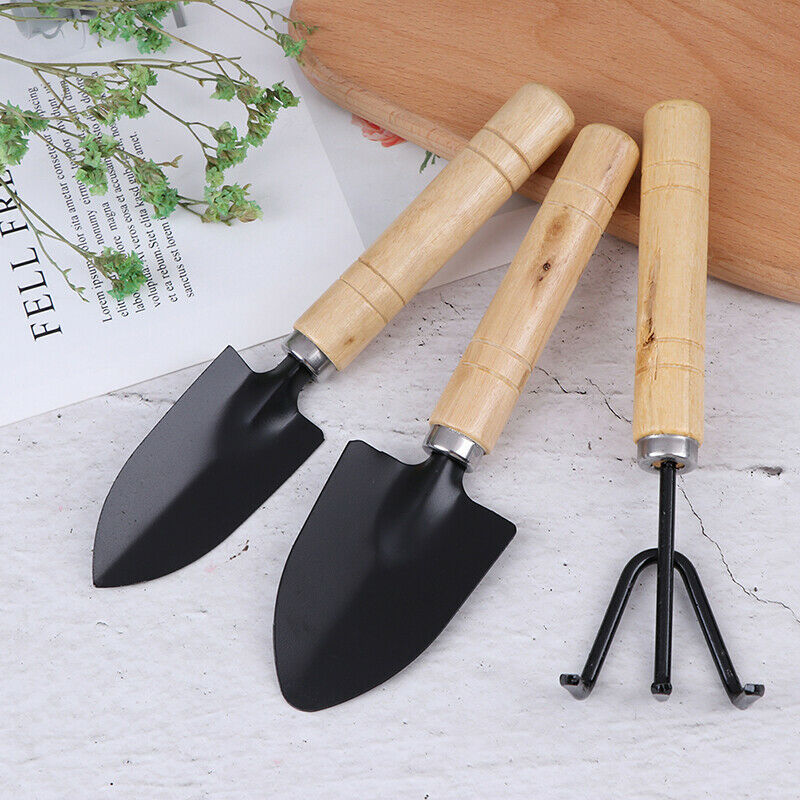 3Pcs/set Mini Garden Tool Sets Shovel Rake Spade Bonsai Tools Set Wooden .l8
