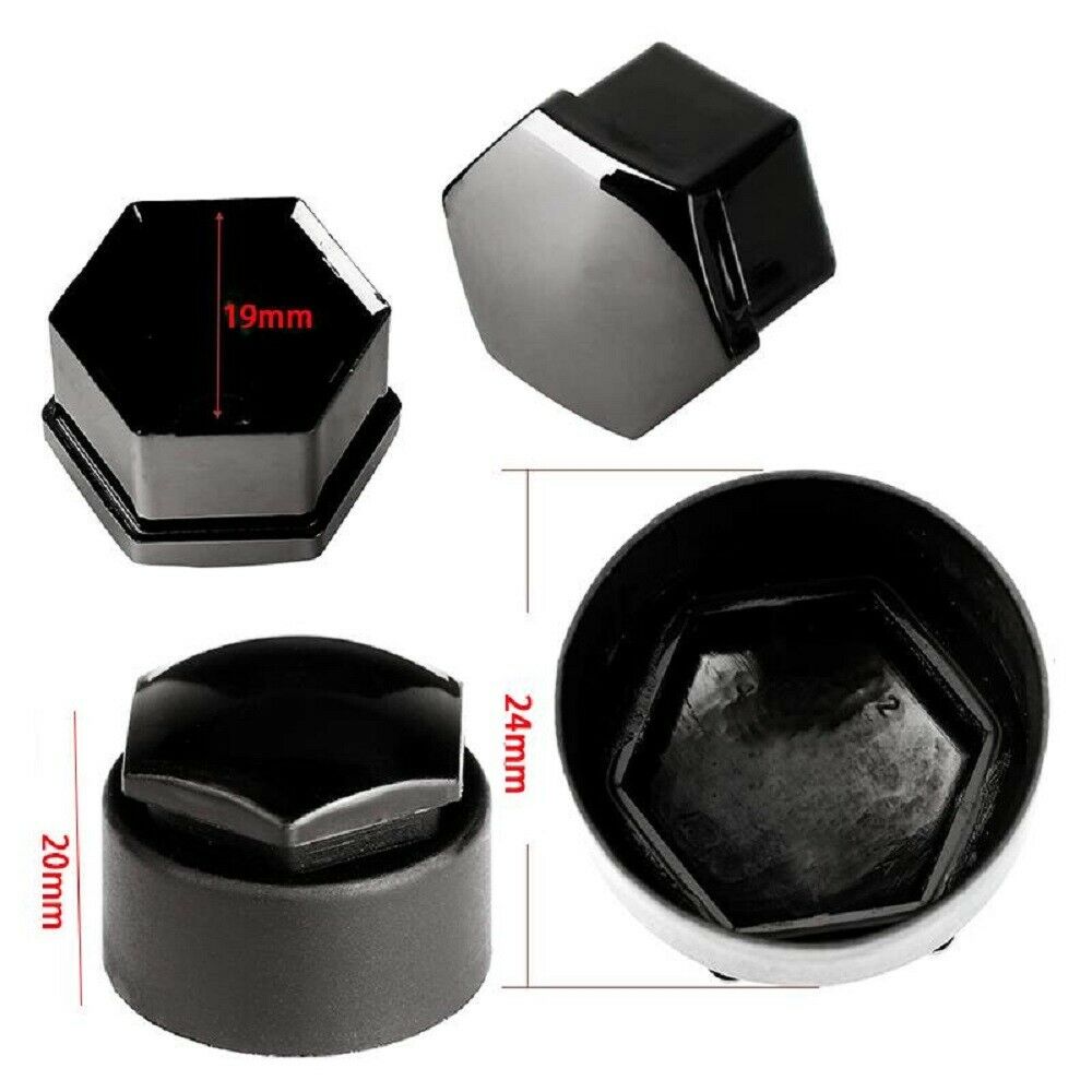 20Pcs 19mm Gloss Black Wheel Nut Bolt Covers Universal Suits All Cars