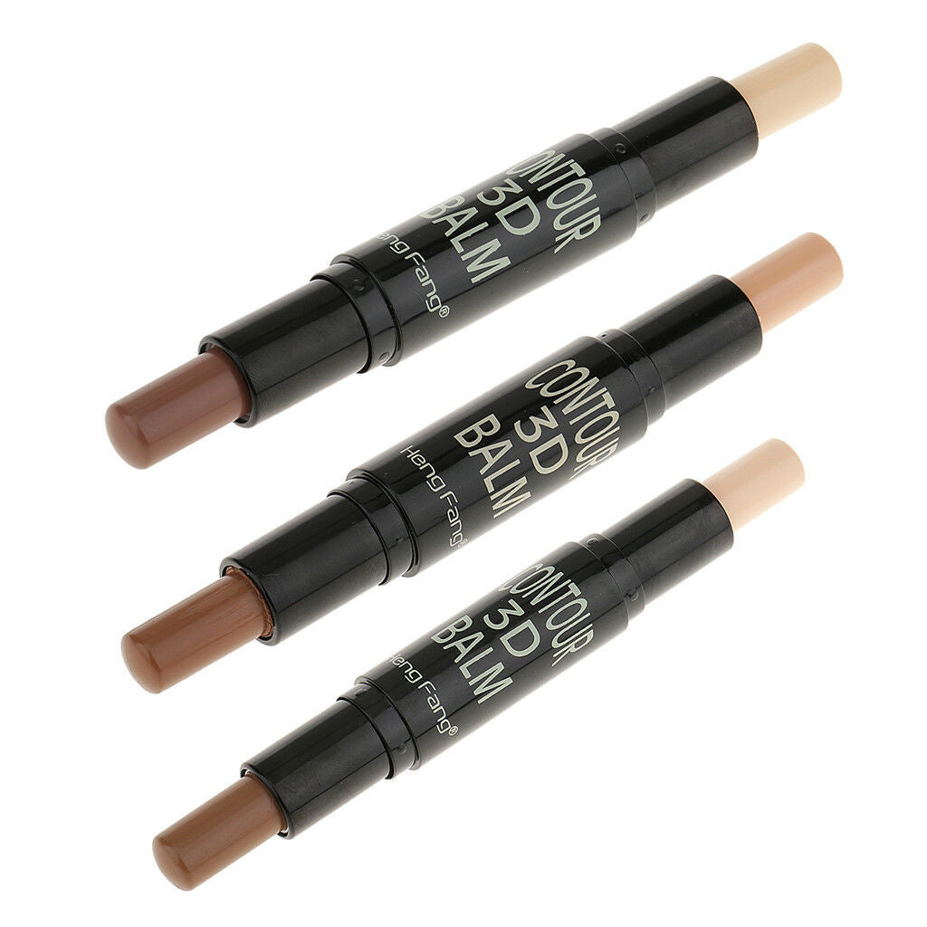 3x Makeup Face Contour Concealer Stick Dual Bronzer & Highlighter Shade Kit