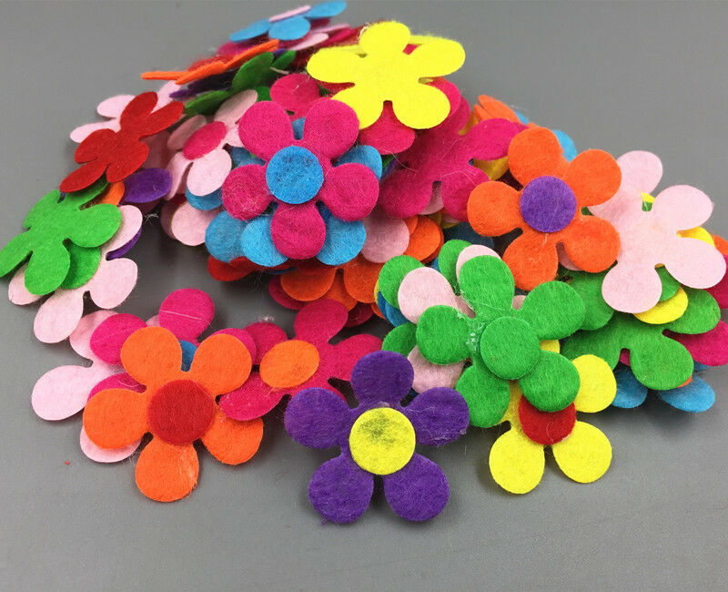 100Pcs Flowers shape Felt Appliques Mixed Colors Die Cut Cardmaking Crafts