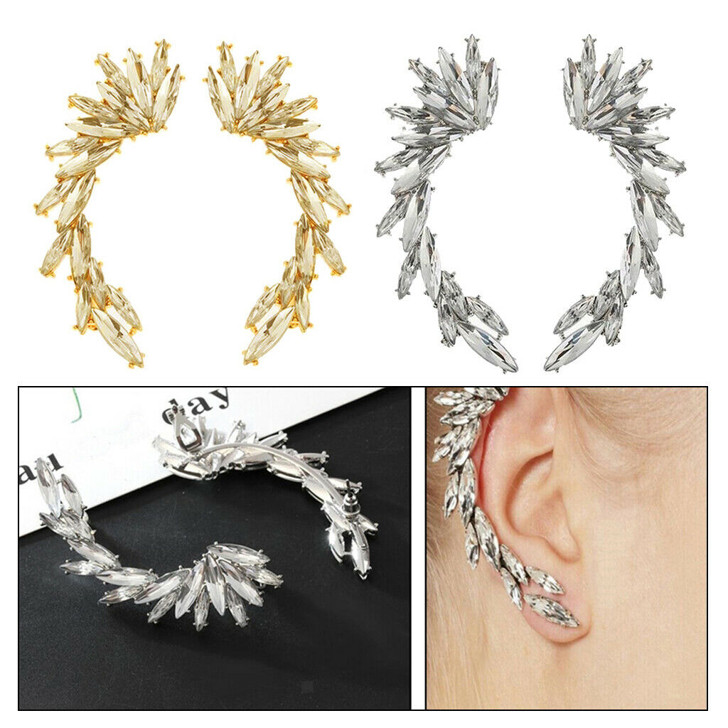2 Pair Girls Tree Leaf Crystal Rhinestone Ear Cuff Stud Ear Jewelry Gifts
