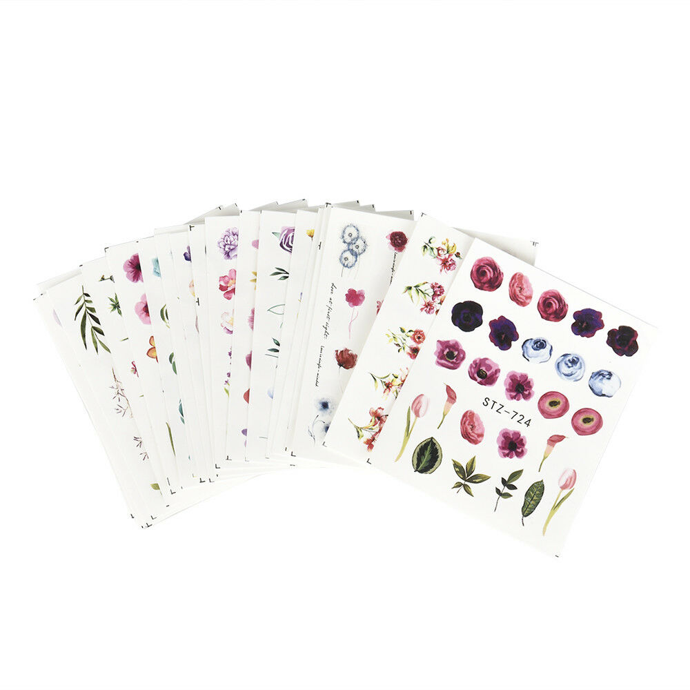 24 Sheets Nail Art Stickers Watercolor Water Transfer Decals Flowers Tips Set