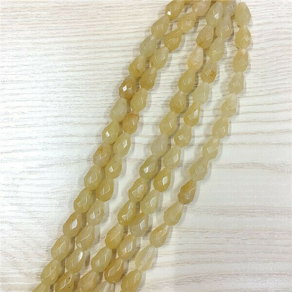 1 Strand/16Pcs 12x8mm Natural Yellow Jade Faceted Teardrop DIY Loose Beads HH438