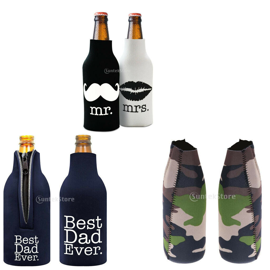 1 Pair Camouflage Beer Wine Bottle Cooler Wrap Neoprene Sleeve Holder Party