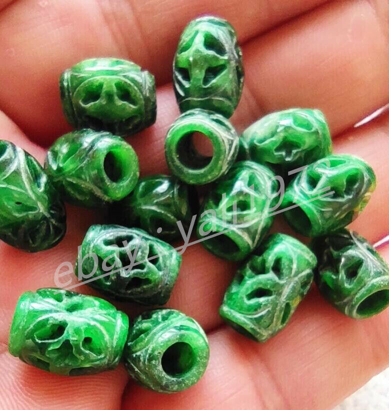 5Pcs Natural 11x9mm Green A Jade jadeite Hand-Carved Pendant Bead Circle è·¯è·¯é€š