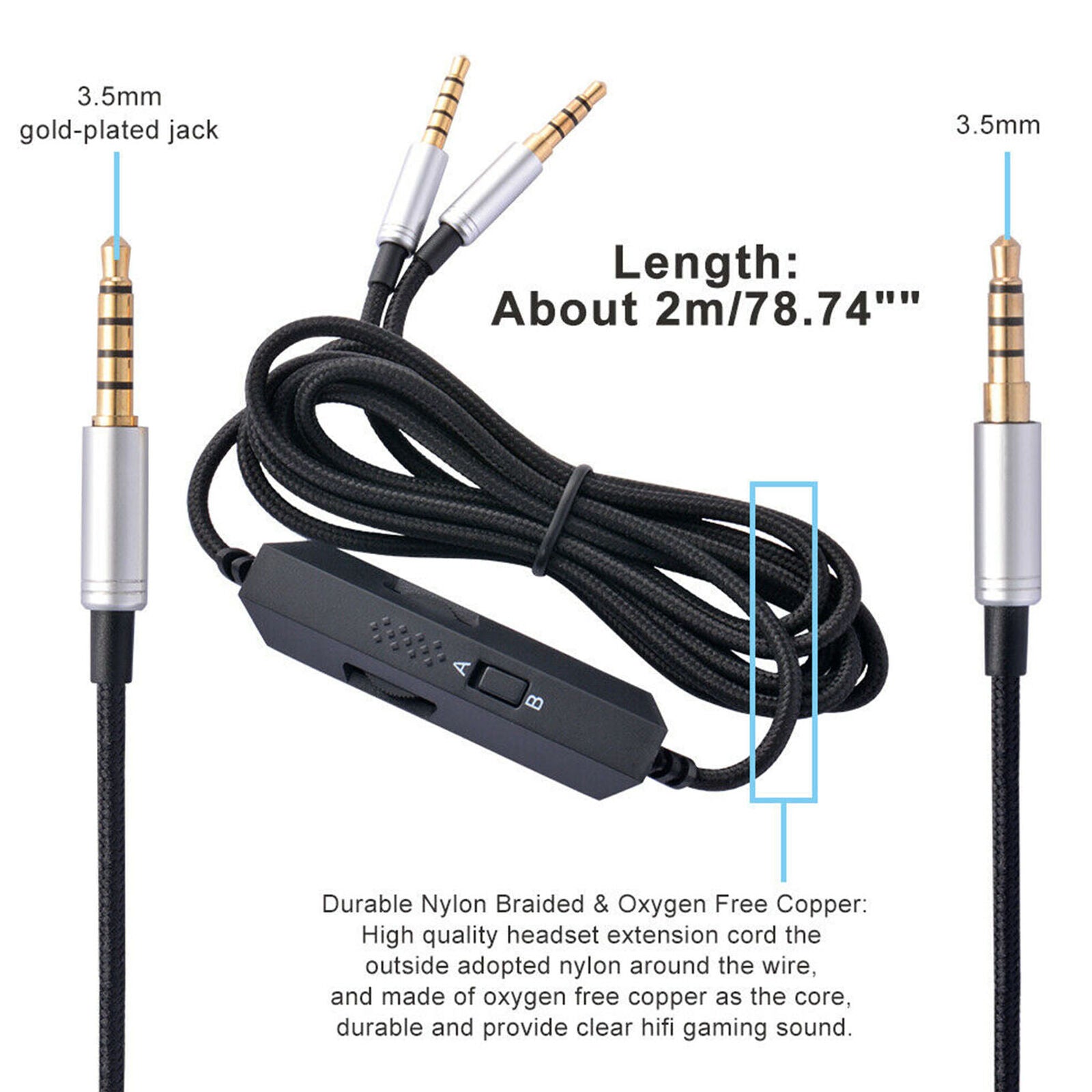 Gaming Headset Audio Cable Aux Chat Cord for Astro A10 A40 A30 A50 Headset Black