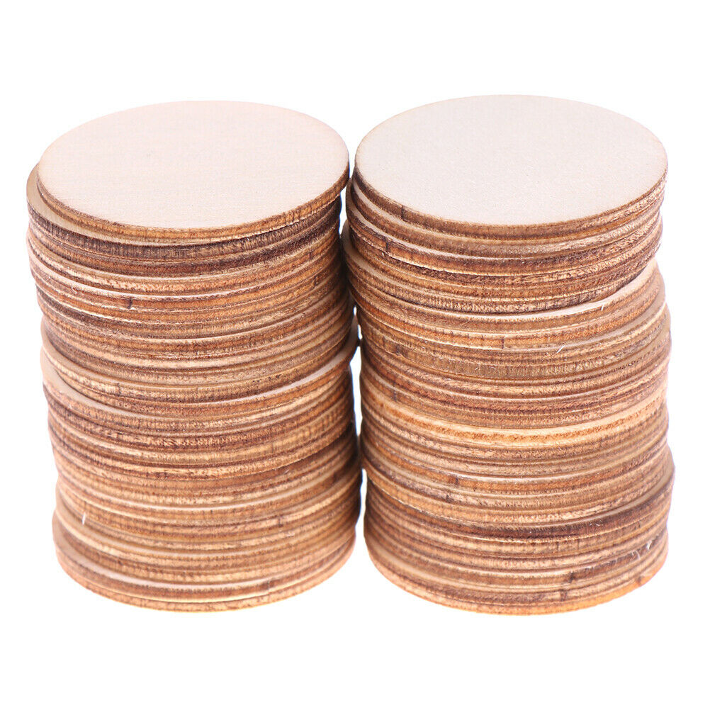 50x DIY Natural Blank Wood Pieces Slice Round Unfinished Crafts Wooden Di.l8