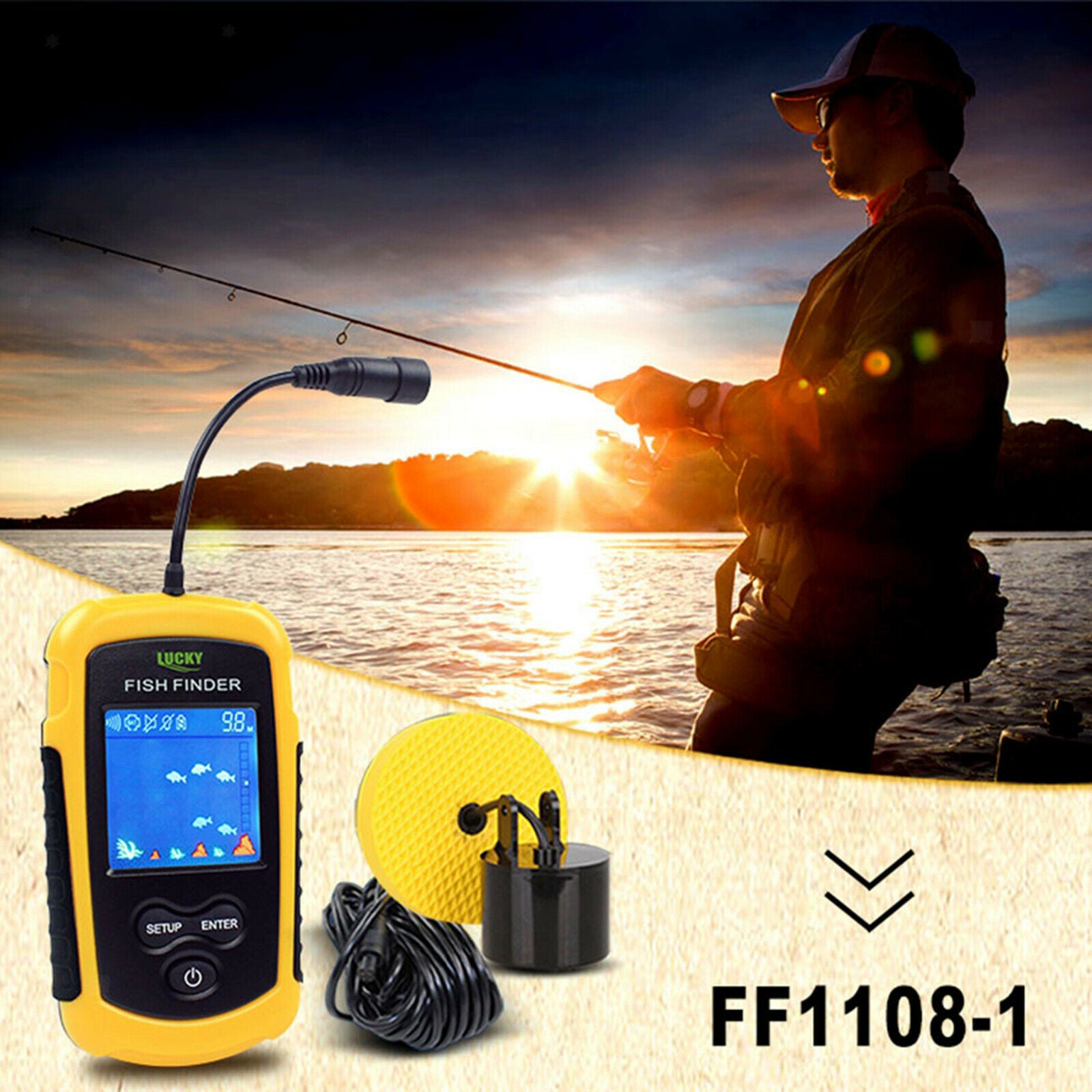 Fish Finders Alarm 100M/328ft Portable Fishing Sonar Sensor Locator Monitor