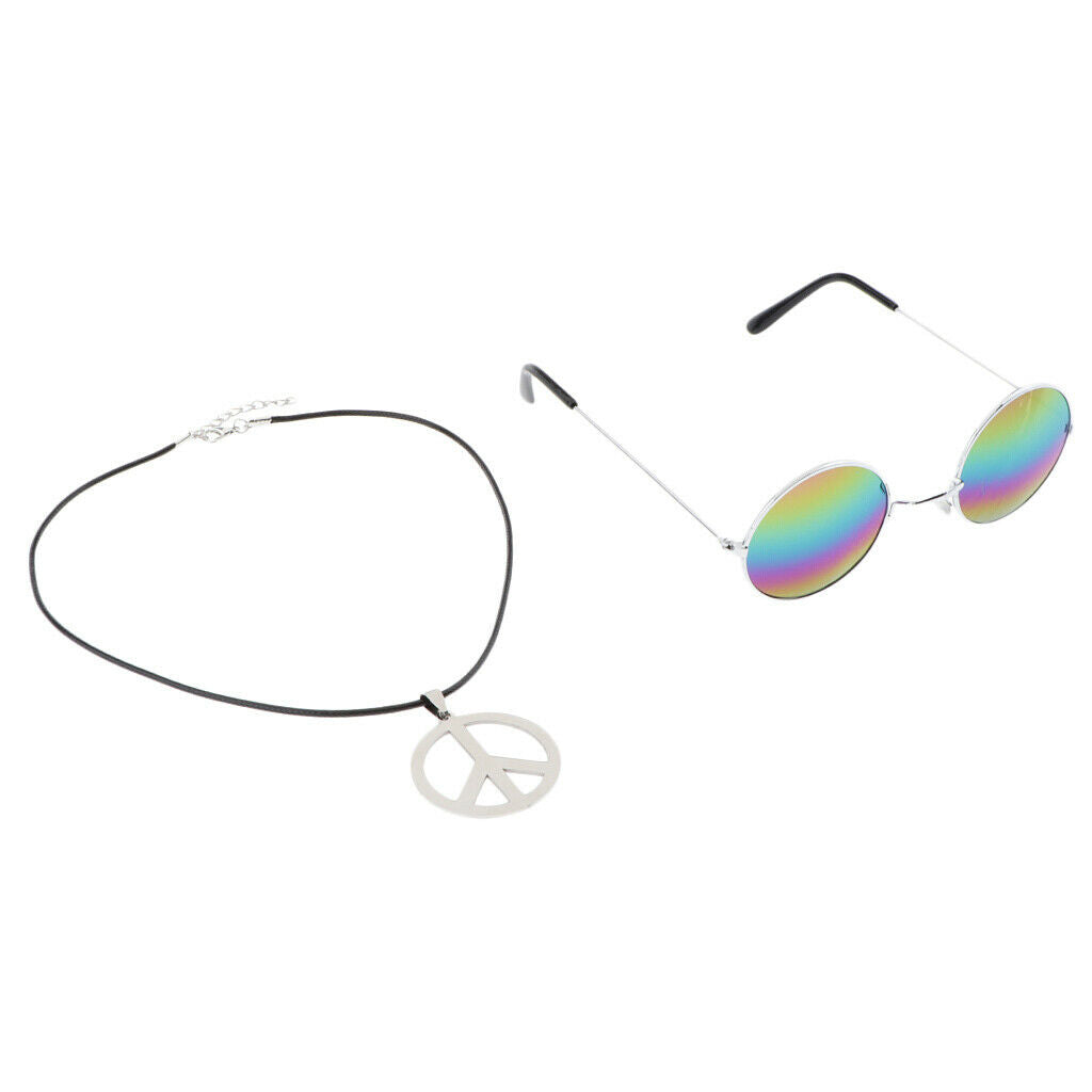 Peace Sign Pendant Necklace Rainbow Sunglasses 60s 70s Halloween Dress Up