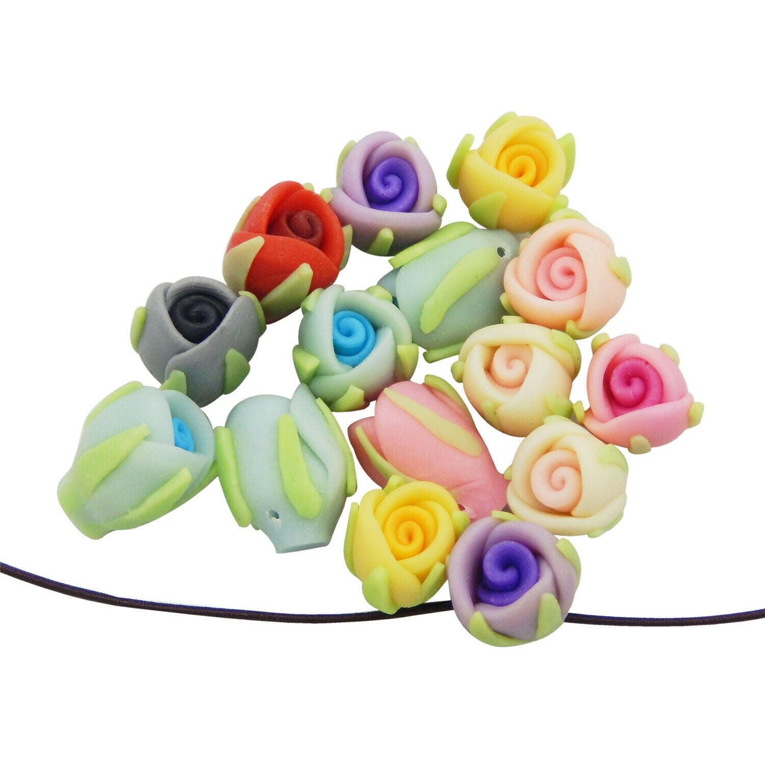 10PCS Bulk Polymer Clay Rose Flower Bead Bracelet Necklace Jewelry Craft 12x16mm