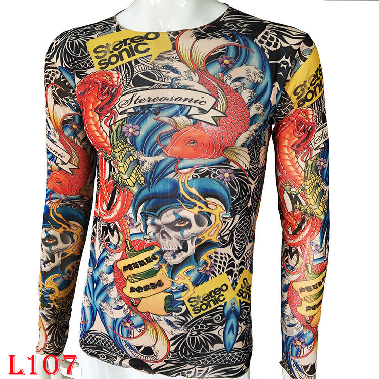 Tattoo long sleeve T-Shirt with Carp flower Pattern for Men Elastic Suitable