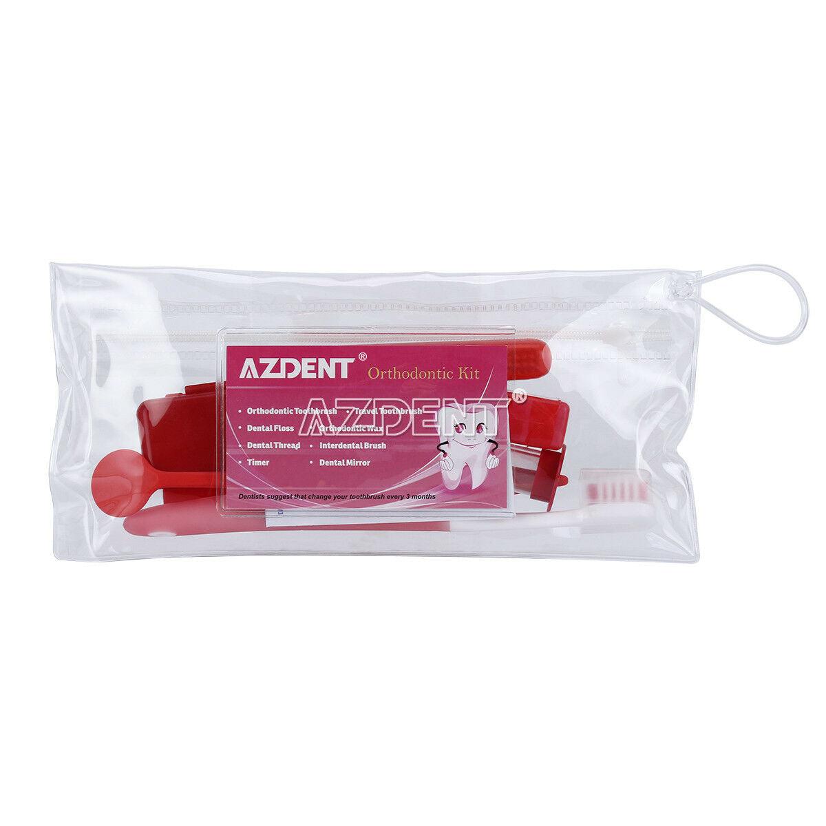 30 Packs Dental Orthodontic Toothbrush Kits Oral Care Brush Floss Brush Ties RED