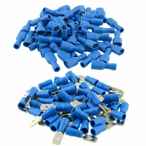 100x Blue Insulated Spade Electrical Wire Cable Connector Terminal Male/Female