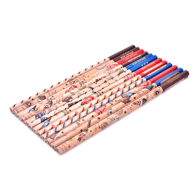 12pcs Cute Pencil Bon Voyage HB School Novelty Writing Wooden Pencil For .l8