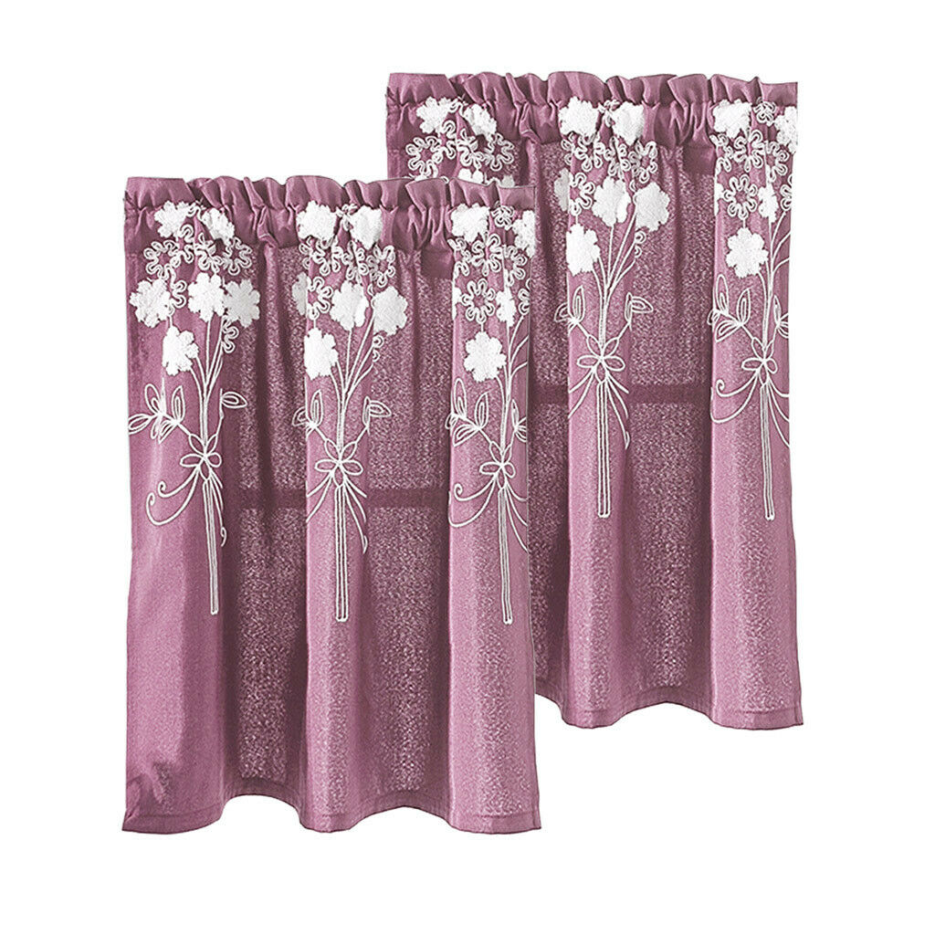 2x Floral Soft Polyester Privacy Half Window Curtain Home Window Ornament