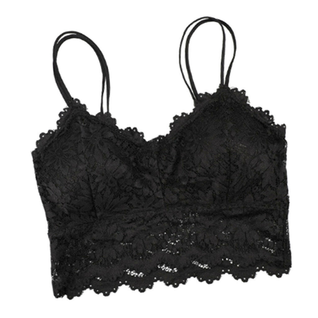 4 Pcs Full Lace Padded Bralette Spaghetti Strap Lace Bra Bustier Crop Top