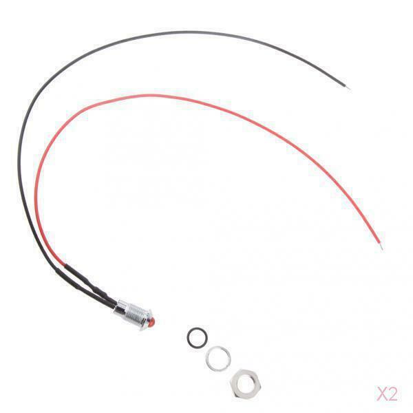 2x DC 24V 5/16" 8mm Red LED Metal Indicator Dash Light Lamp with Wire Lead