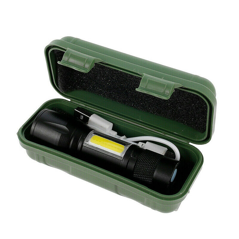 LED USB Rechargeable Mini Zoom Torch Flashlight Camping Hiking Lamp + Battery