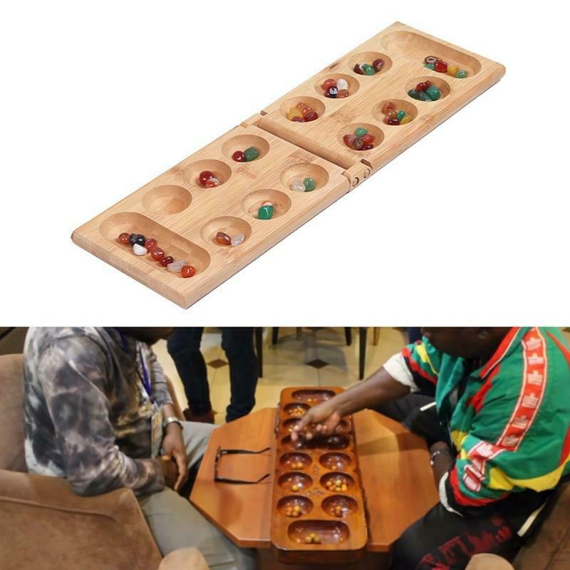 Mancala Board Game with Colorful Stones Pebbles Folding Wooden Board Chess Set