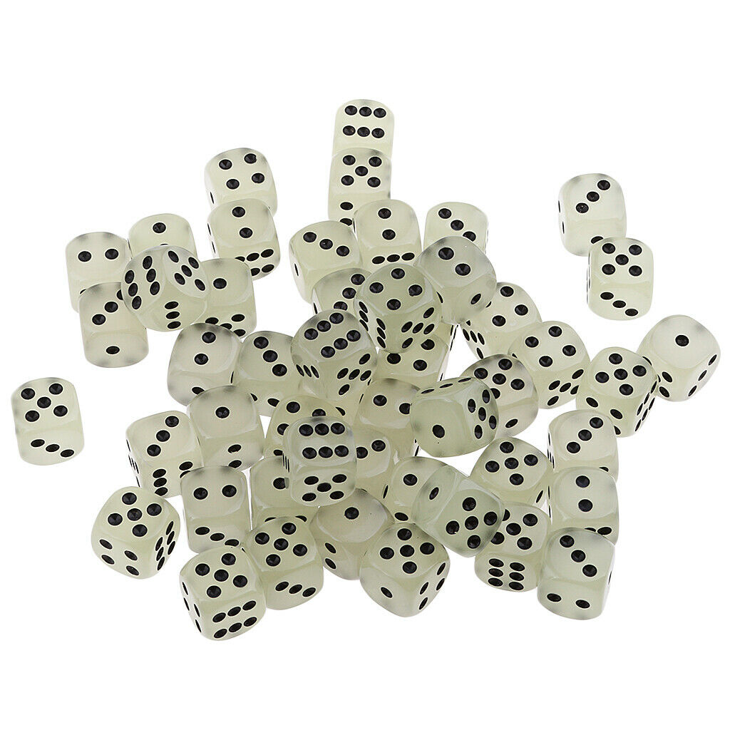 50x D6 Dice Glow in the Dark Six Sided Dice 14mm for Party Role Playing Game