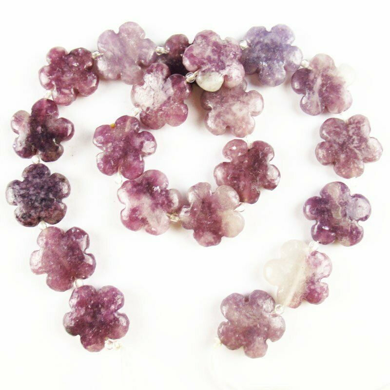 20x20x6mm Carved Purple Lepidolite Flower Loose Bead 15.5 inch 67g A-566TZ