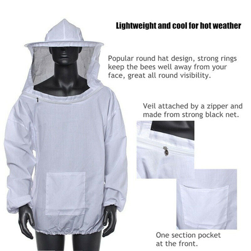 Beekeeper Beekeeping Jacket Protective Veil Smock Bee Suit Hat Clothes New HN US