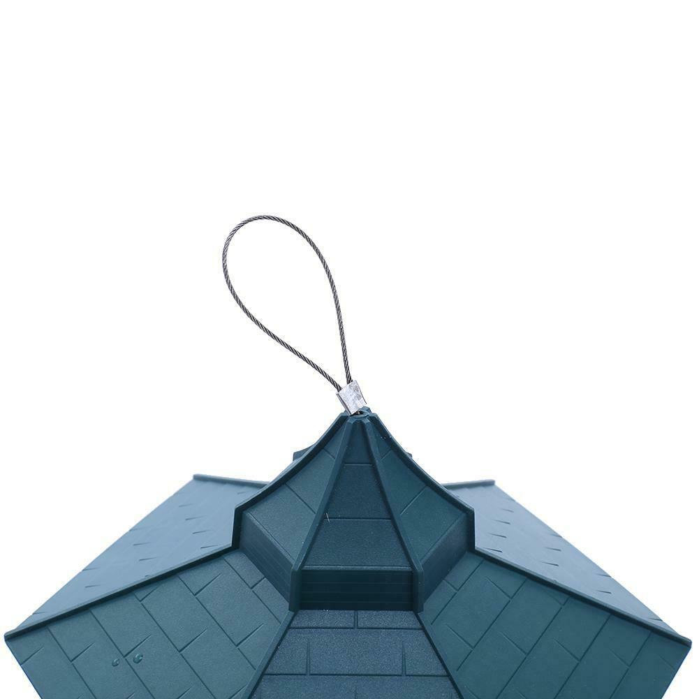Green Pavilion Bird Feeder Plastic Hanging Bird Food Container Garden Decor @