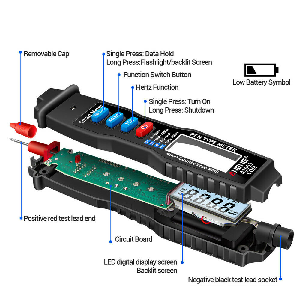 A3003 Pen Type Digital Multimeter AC DC0-600V Backlight Ammeter Voltmeter Tester
