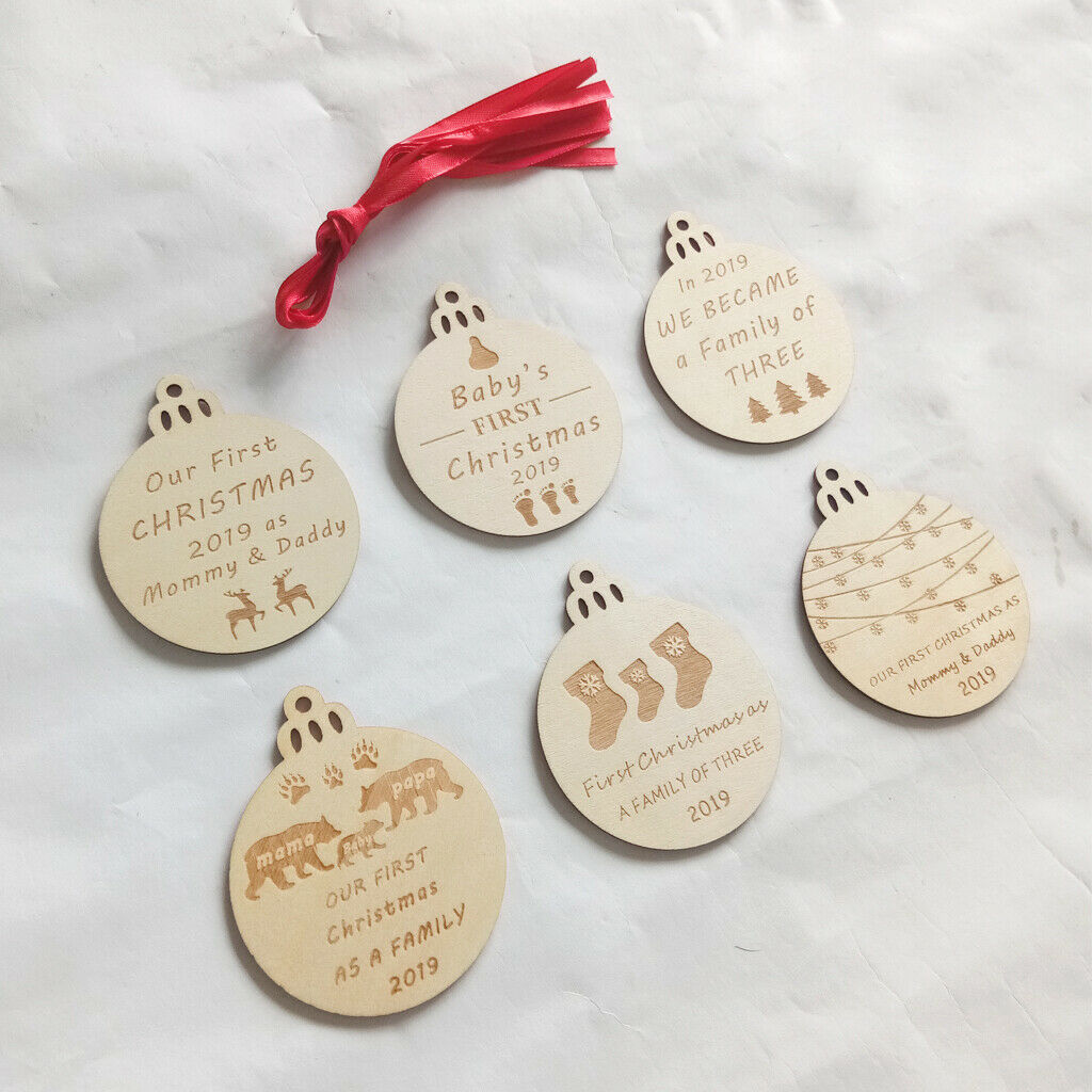 6Pc Wood Christmas Bulb Shaped Wood Pieces Ornaments Hanging Xmas Tree Decor
