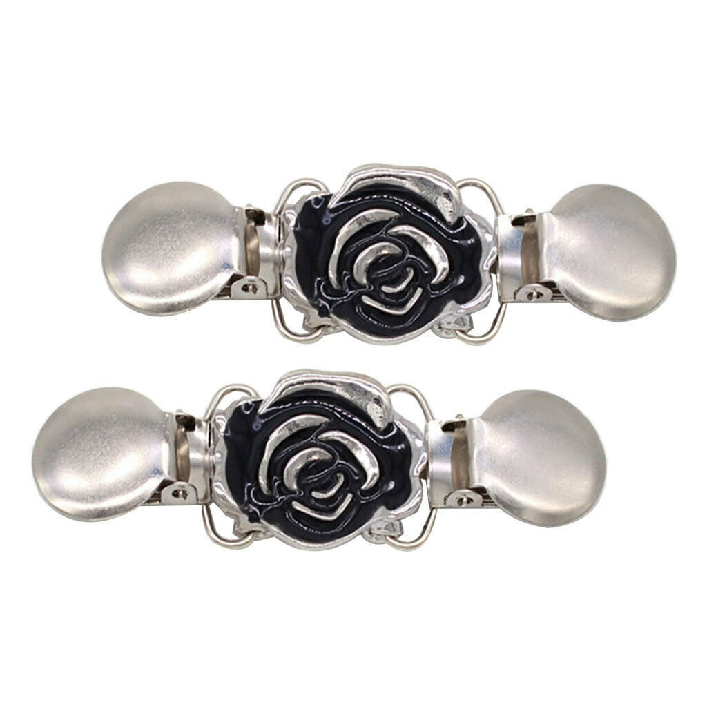 2 Pieces Women Enamel Flower Cardigan Sweater Clip Blouse Shirt Collar Clips