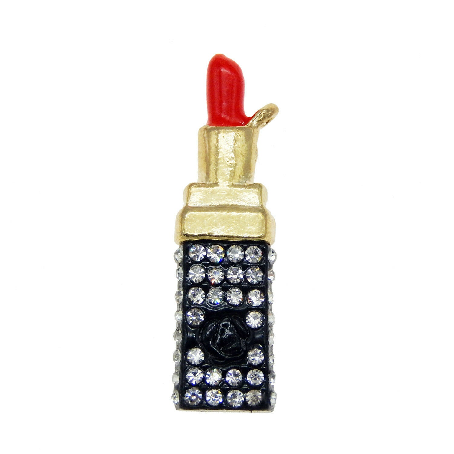 3 pcs Enamel Lipstick Metal Crystal Pendant Charm DIY Jewelry Findings 37x11mm