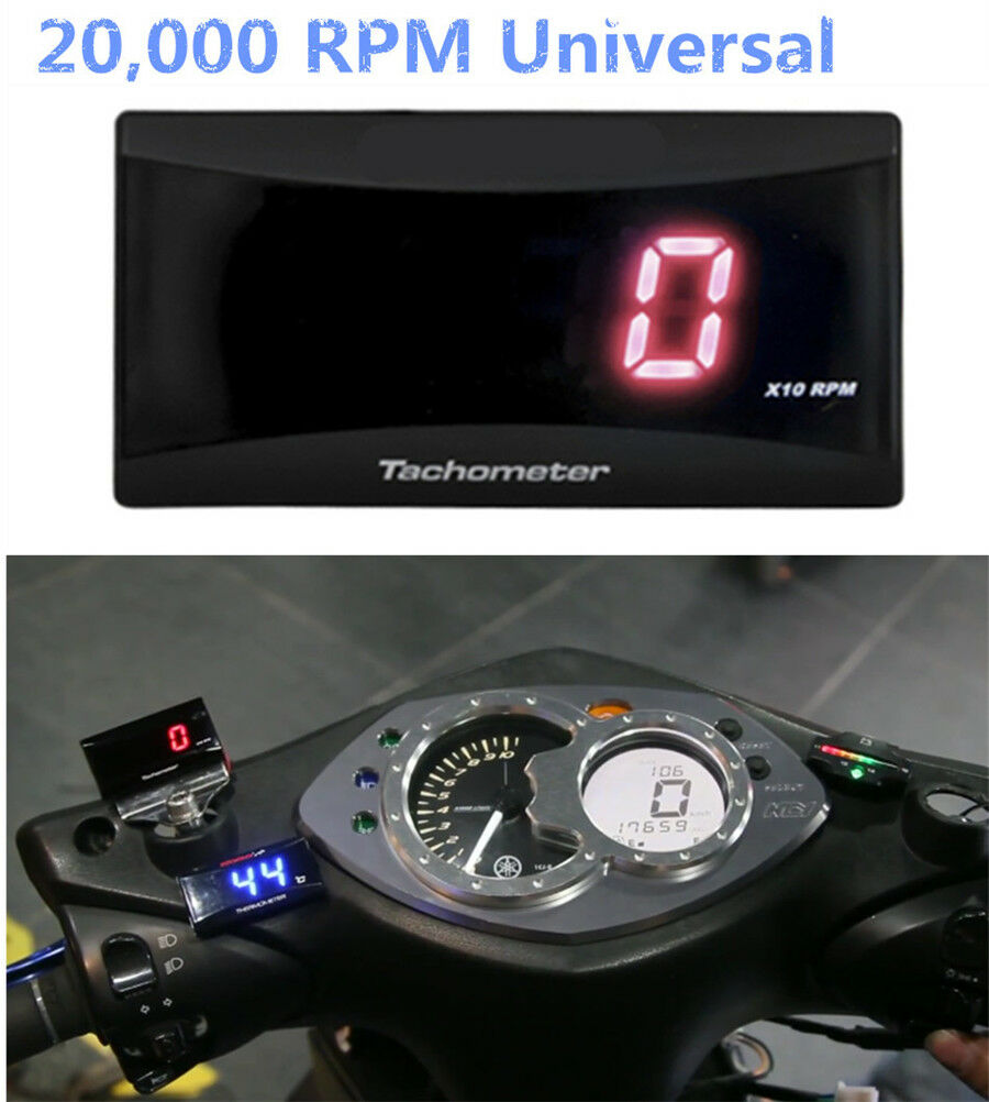 Waterproof Mini Black Tachometer Red Digital LCD Display x10 RPM For Motorcycle