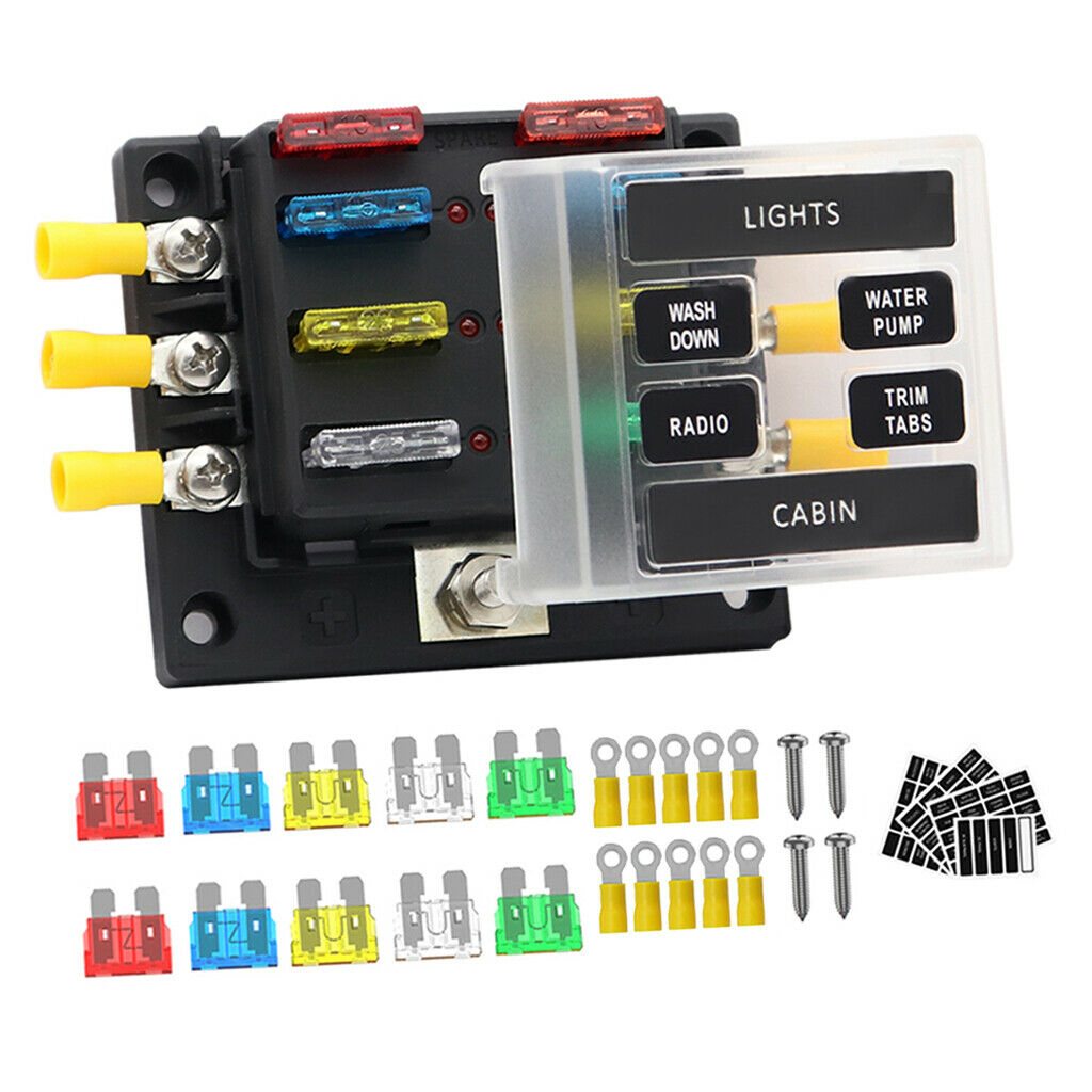 6 Way 12V-32V Car Power Distribution  Fuse Holder Box Block Panel Fuse Boat