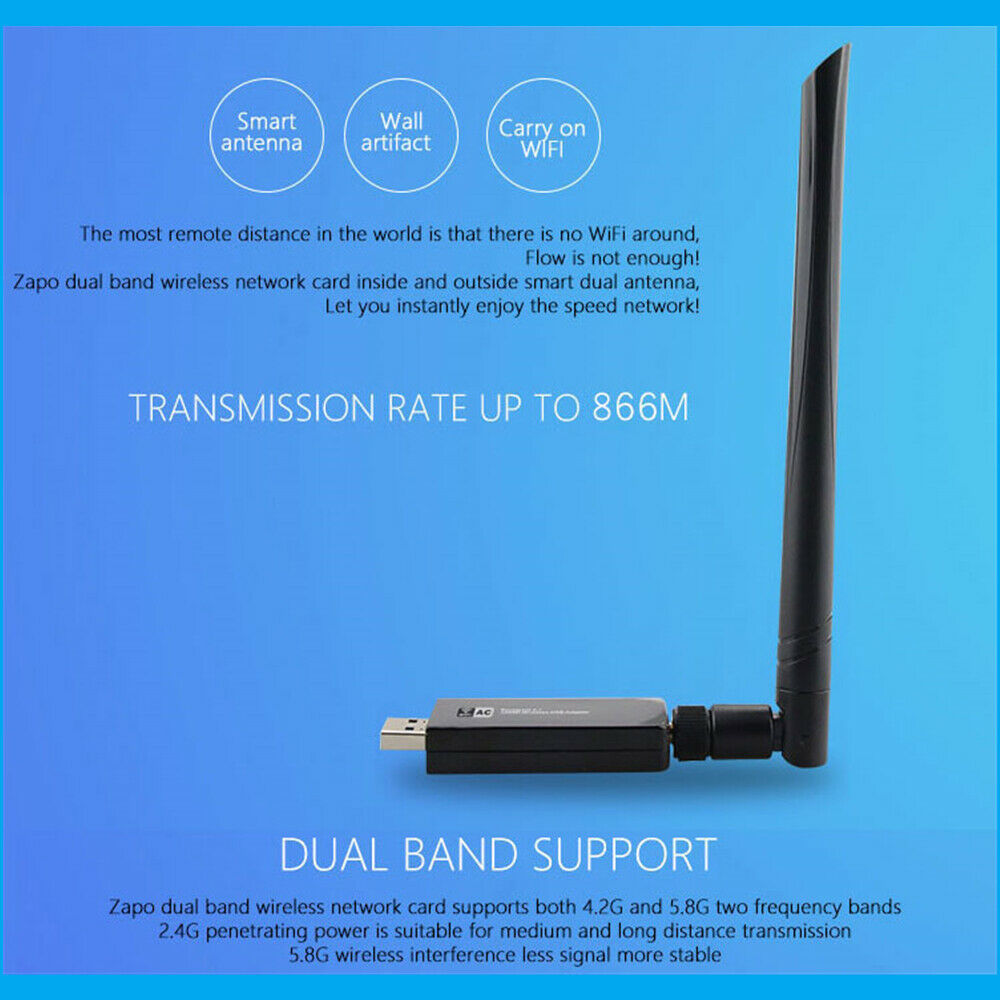 RTL8812AU Chipset 1200Mbps 5GHz Wireless AC WiFi USB Adapter Dongle Antenna