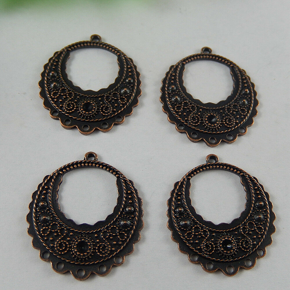 51014 Red Copper Alloy Round Engraved Connector Pendants Finding Crafts 8pcs