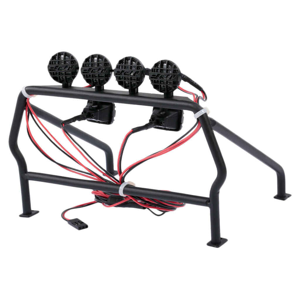 RC Car Roof Rack Black Iron 6 LED Lights Decoration For 1/10 Axial SCX10