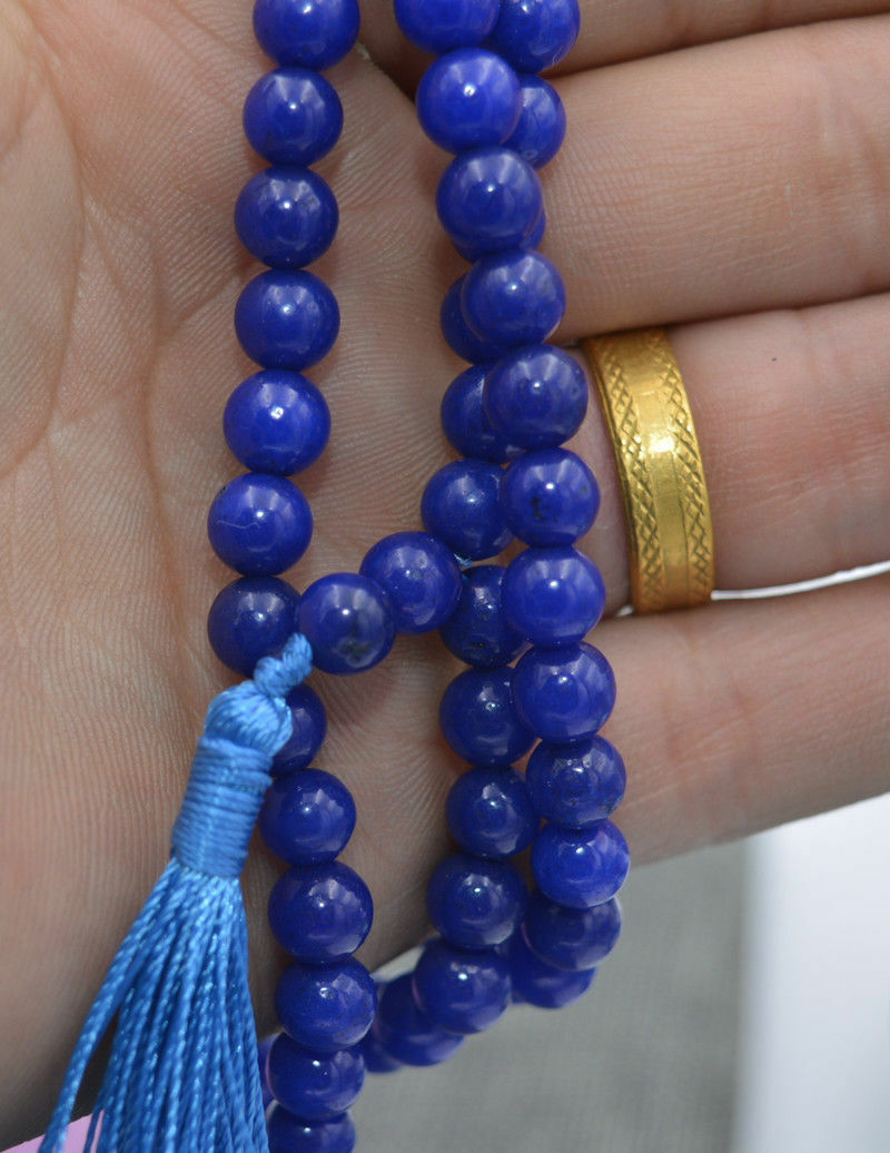 Natural 6mm stone Buddhist Blue Sapphire 108 Prayer Beads Mala Bracelet Necklace