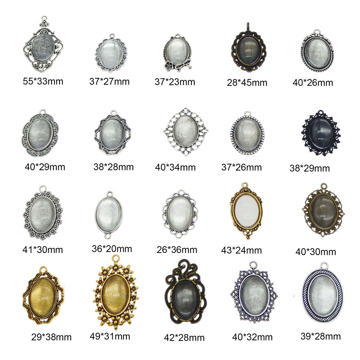10 sets Oval Clear Glass Cabochon Base Setting Blank Bezel Frame Pendant Charm