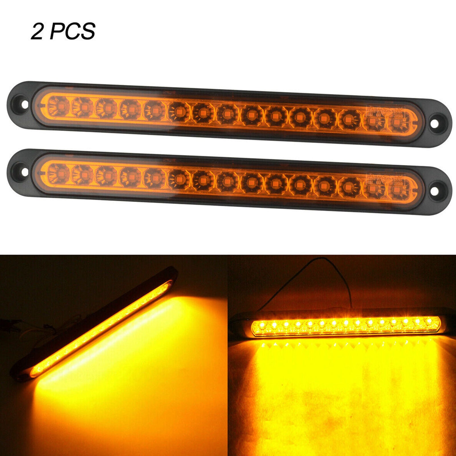 Car Truck 15LED Light Lamp DRL Bar Brake Rear Turn Signal Stop Tail Strip Amber