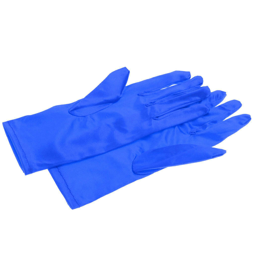 Women's Short Satin Wrist Gloves for Wedding Party Blue