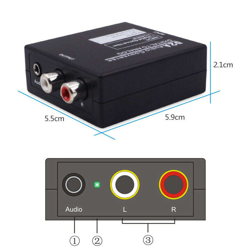 Digital Coaxial to Analog Audio Converter Toslink Adapter RCA L/R 3.5mm
