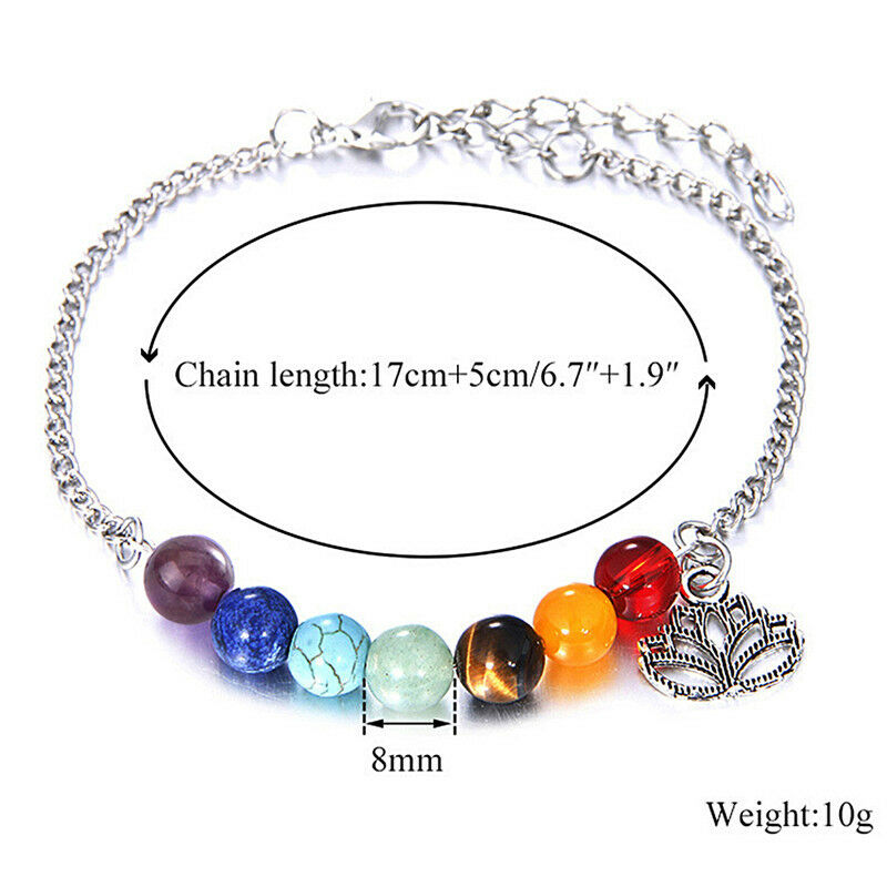 Colorful Beads Bracelet Lotus Pendant Energy Yoga Ankle Chain Jewel.l8