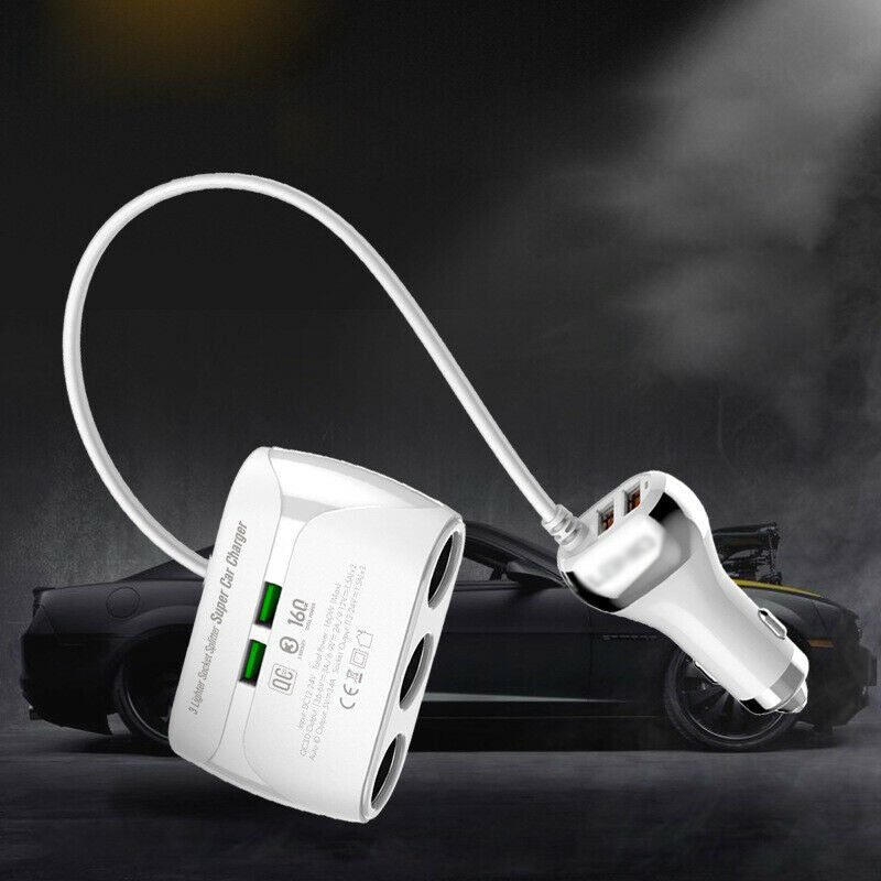 QC3.0 USB Car Fast Charger Independent Switch Cigarette Lighter Socket Splitter