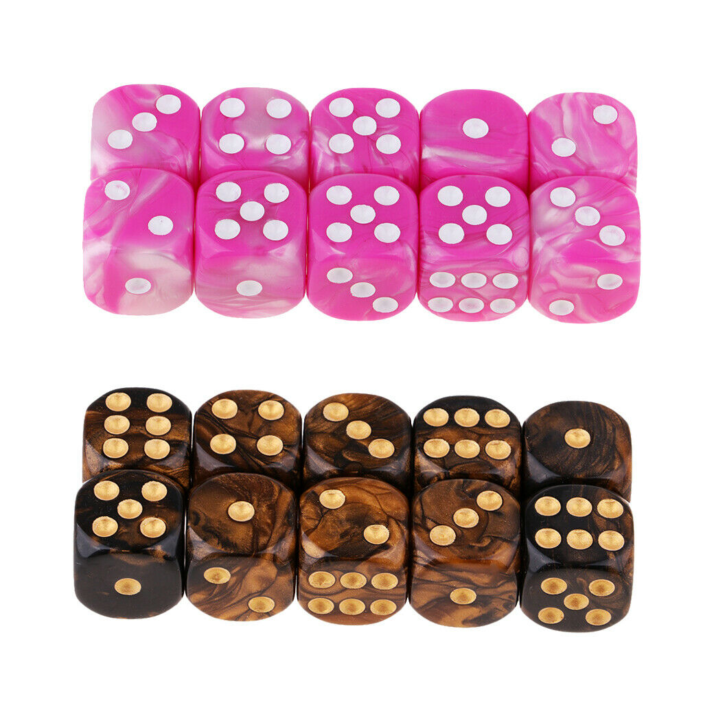 Set of 20, Two Colored Six Sided 16mm (D6) Table Game Pip Dice Set Bulk